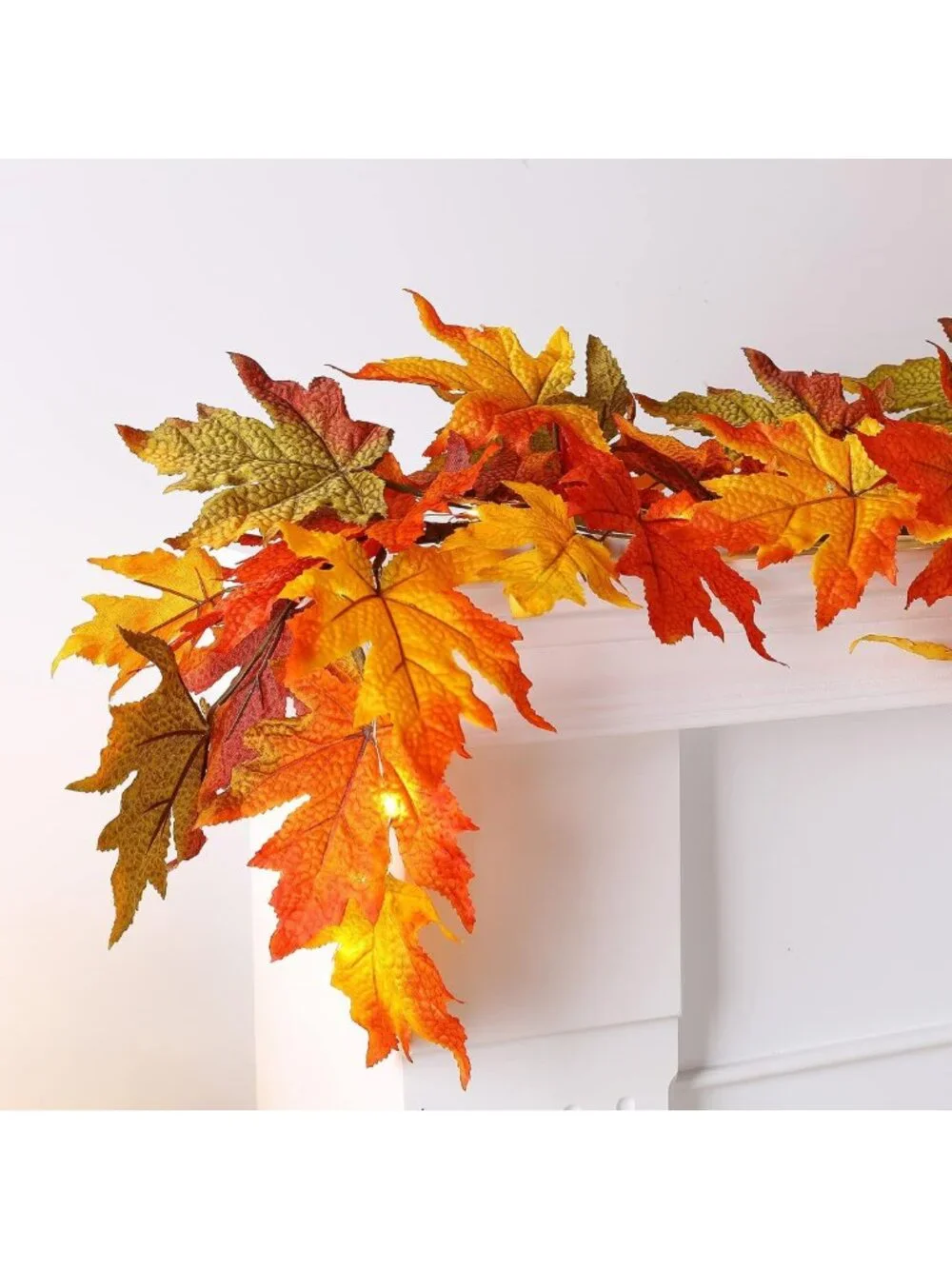 2Pcs Fall Maple Leaves Garland with Timer & Lights - Autumn Thanksgiving Decor